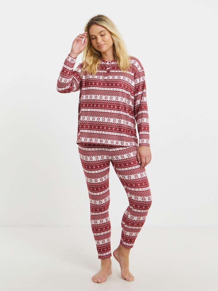 Simply Be Red Brushed Rib Fairisle Lounge Set - Image 4 of 4