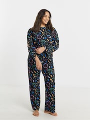 Simply Be Black Celestial Print Long Sleeve Pyjamas Set - Image 1 of 4