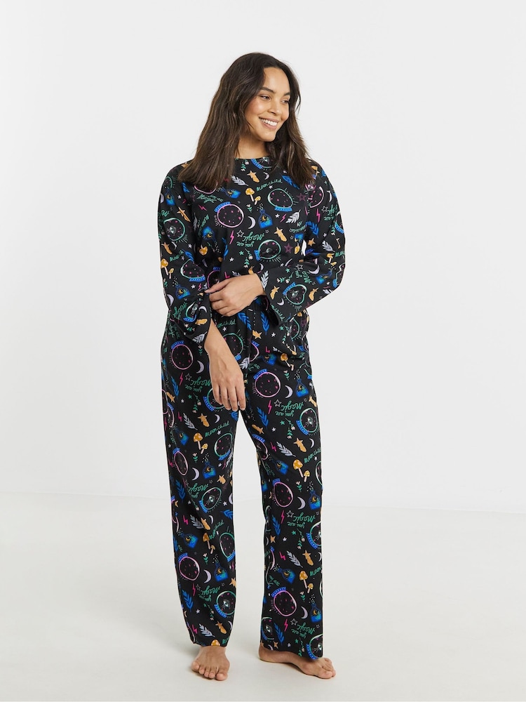 Simply Be Black Celestial Print Long Sleeve Pyjamas Set - Image 1 of 4 Simply Be Black Celestial Print Long Sleeve Pyjamas Set - Image 1 of 4