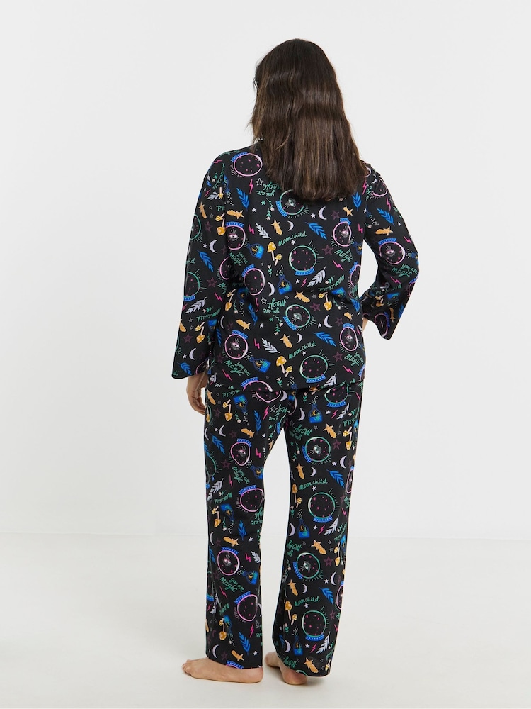 Simply Be Black Celestial Print Long Sleeve Pyjamas Set - Image 2 of 4 Simply Be Black Celestial Print Long Sleeve Pyjamas Set - Image 2 of 4