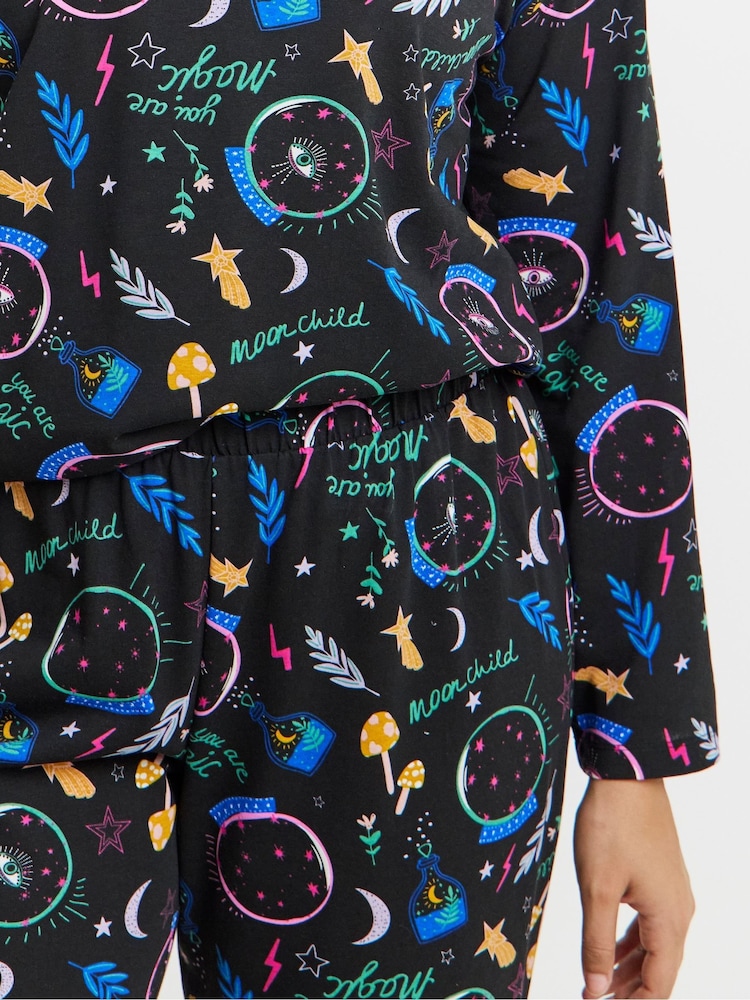 Simply Be Black Celestial Print Long Sleeve Pyjamas Set - Image 4 of 4 Simply Be Black Celestial Print Long Sleeve Pyjamas Set - Image 4 of 4