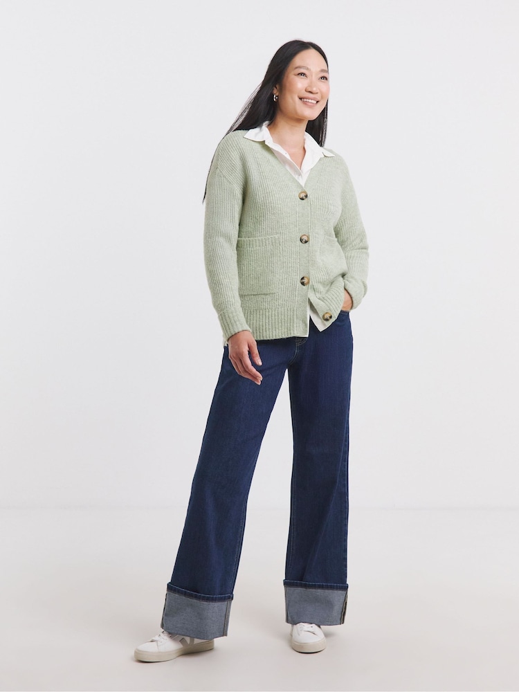JD Williams Green Sponge V-Neck Button Through Knitted Rib Cardigan - Image 4 of 4