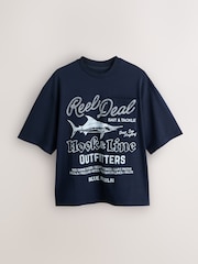 Navy Edit Relaxed Fit Graphic Print T-Shirt - Image 1 of 3