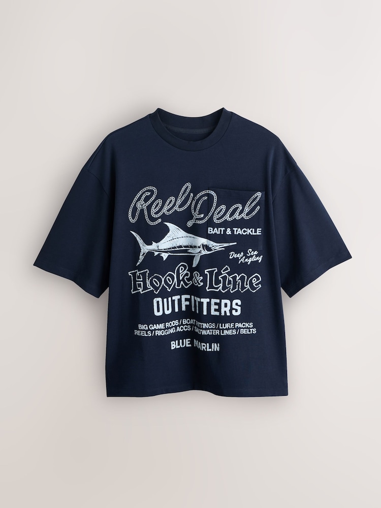 Navy Edit Relaxed Fit Graphic Print T-Shirt - Image 1 of 3