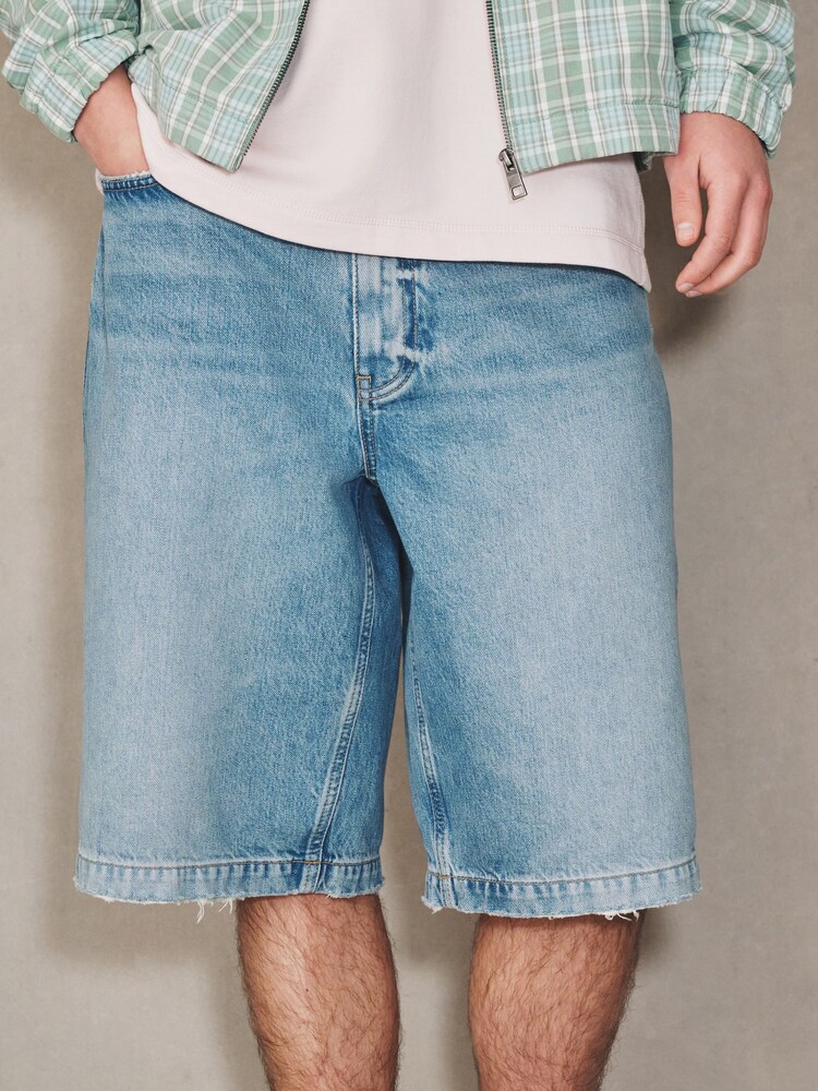 Mid Blue Denim Jumbo Shorts - Image 1 of 6