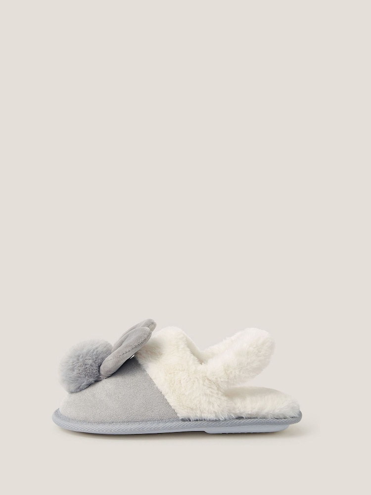 Monsoon Grey Fluffy Pom Pom Bunny Slippers - Image 1 of 3 Monsoon Grey Fluffy Pom Pom Bunny Slippers - Image 1 of 3