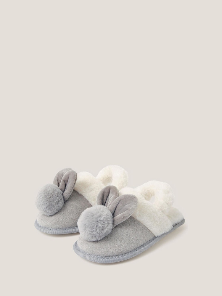 Monsoon Grey Fluffy Pom Pom Bunny Slippers - Image 2 of 3 Monsoon Grey Fluffy Pom Pom Bunny Slippers - Image 2 of 3