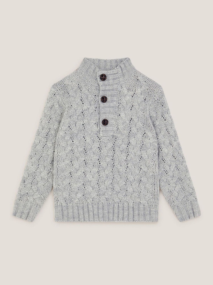 Monsoon Grey Cable Knit Button Jumper - Image 1 of 3