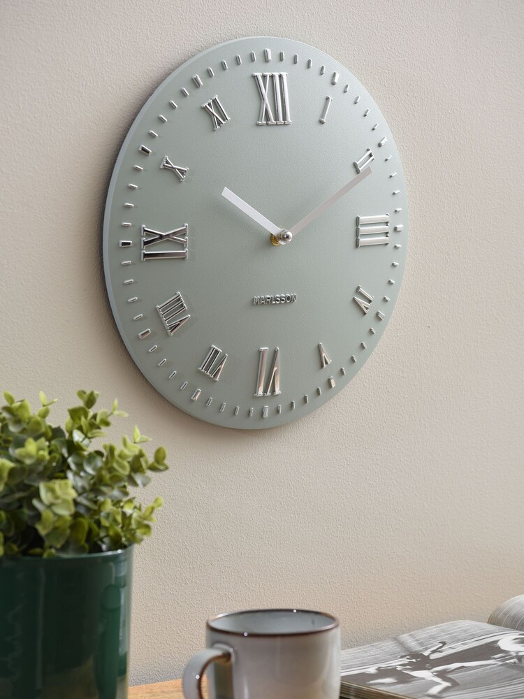 Present Time Sage Green Convex Roman Numbers Wall Clock - Image 1 of 5 Present Time Sage Green Convex Roman Numbers Wall Clock - Image 1 of 5