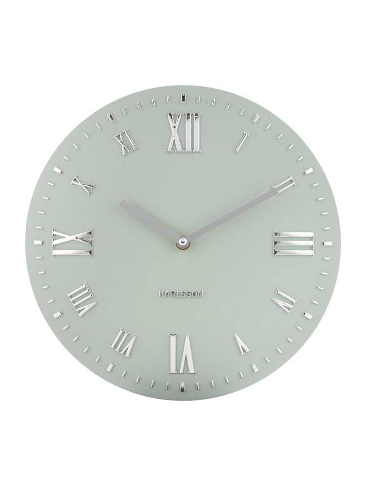 Present Time Sage Green Convex Roman Numbers Wall Clock - Image 2 of 5 Present Time Sage Green Convex Roman Numbers Wall Clock - Image 2 of 5
