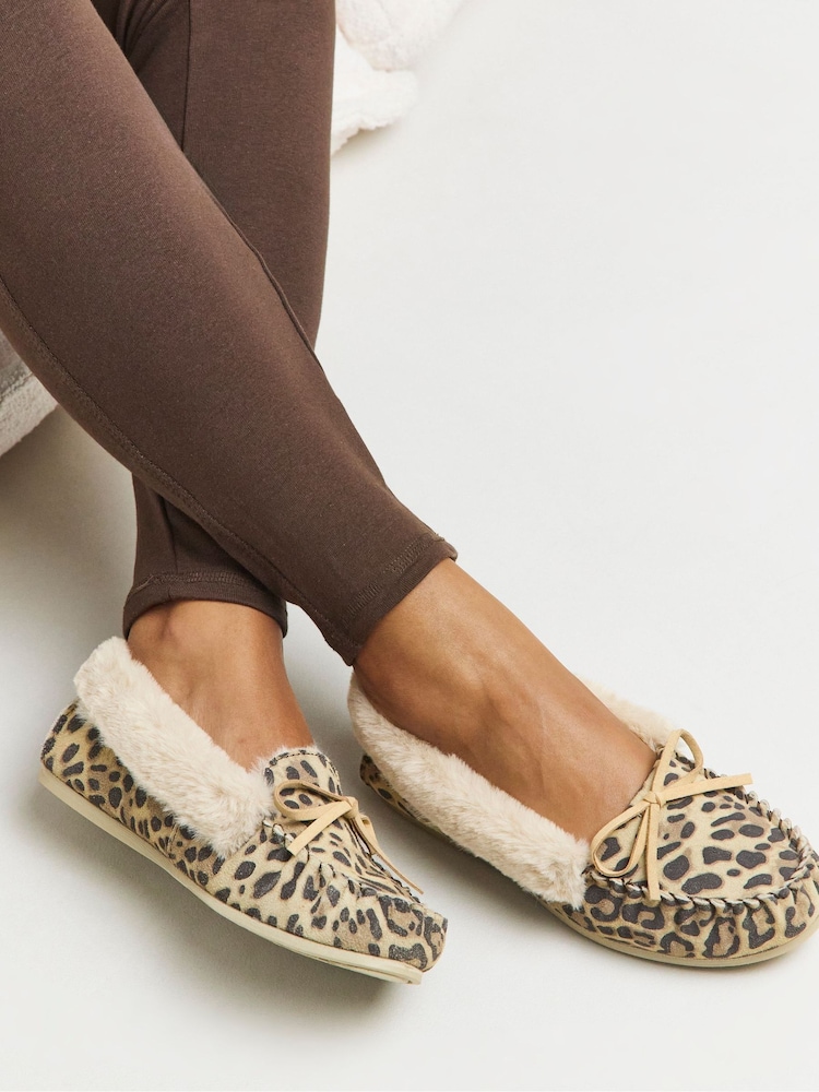 JD Williams Animal Extra Wide Fit Classic Suede Moccasin Slippers - Image 1 of 4