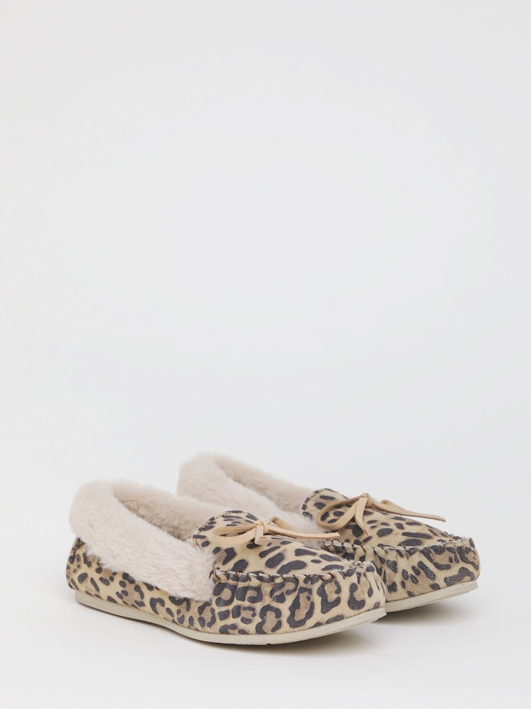 JD Williams Animal Extra Wide Fit Classic Suede Moccasin Slippers - Image 2 of 4