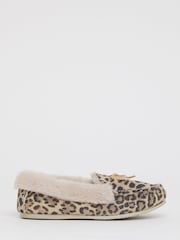 JD Williams Animal Extra Wide Fit Classic Suede Moccasin Slippers - Image 3 of 4