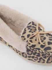 JD Williams Animal Extra Wide Fit Classic Suede Moccasin Slippers - Image 4 of 4