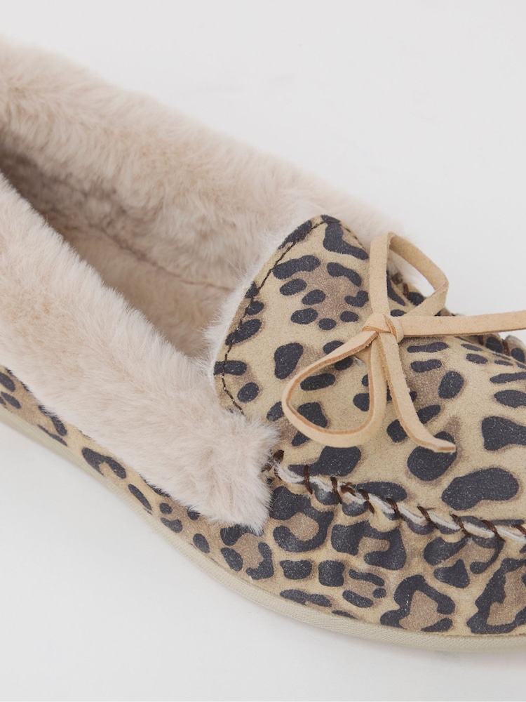 JD Williams Animal Extra Wide Fit Classic Suede Moccasin Slippers - Image 4 of 4