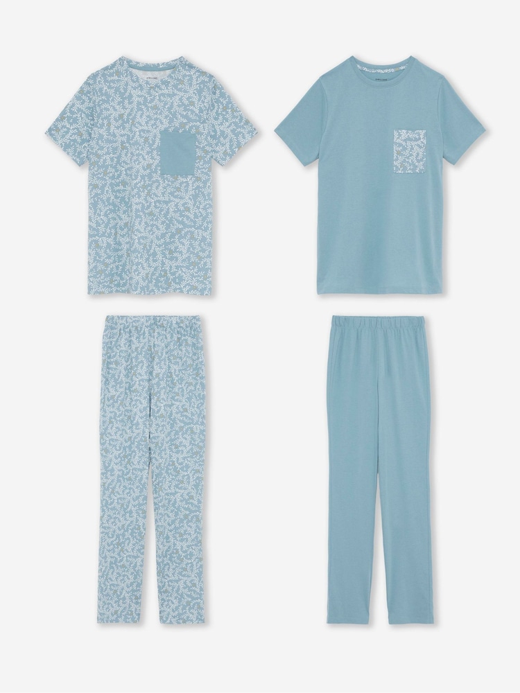 JD Williams Blue 2 Pack Value Pyjamas Set - Image 1 of 5
