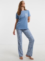 JD Williams Blue 2 Pack Value Pyjamas Set - Image 2 of 5