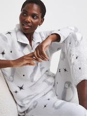 JD Williams Grey Pretty Secrets 1/4 Zip Fleece Twosie Pyjamas Set - Image 1 of 4