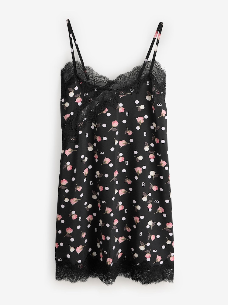 B by Ted Baker Mono Spot Viscose Blend Lace Night Slip - Image 1 of 5