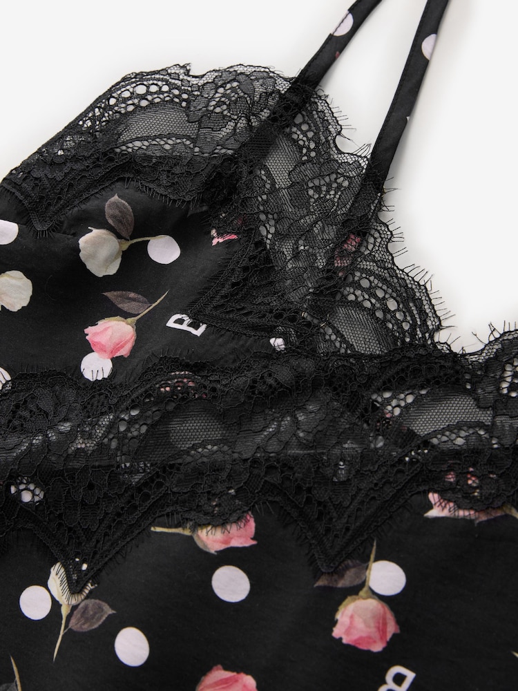 B by Ted Baker Mono Spot Viscose Blend Lace Night Slip - Image 2 of 5