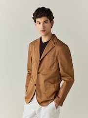 Tan Brown Relaxed Fit Garment Dyed Blazer with Linen - Image 1 of 10