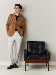 Tan Brown Relaxed Fit Garment Dyed Blazer with Linen - Image 2 of 10
