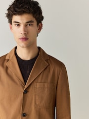 Tan Brown Relaxed Fit Garment Dyed Blazer with Linen - Image 4 of 10