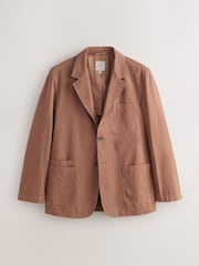 Tan Brown Relaxed Fit Garment Dyed Blazer with Linen - Image 5 of 10