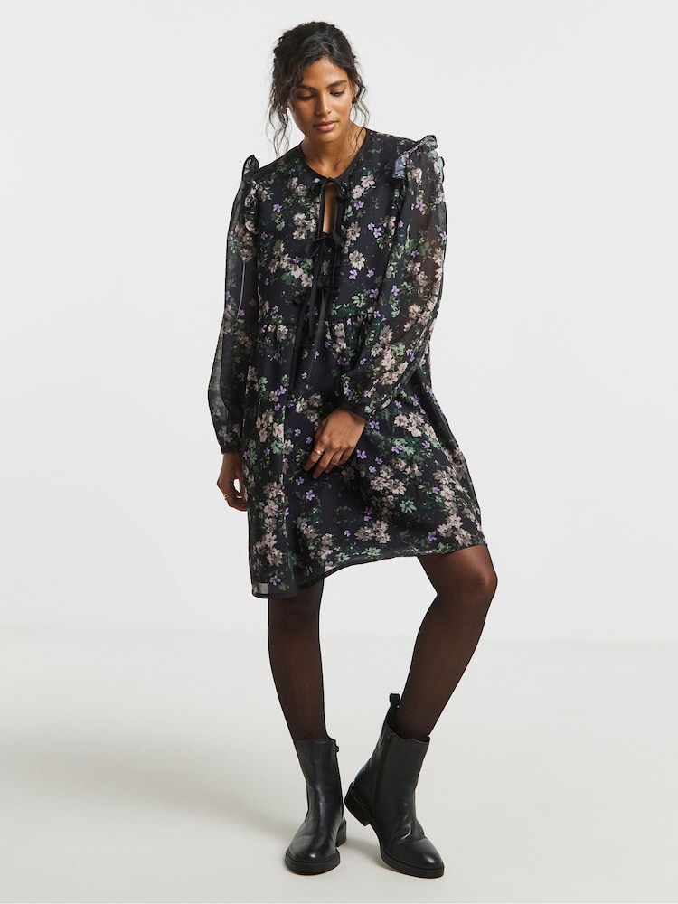 Simply Be Black Bow Detail Mini Skater Dress - Image 1 of 5