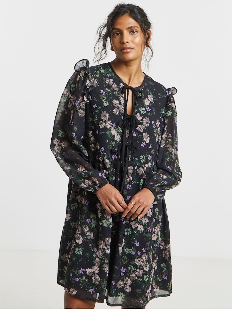 Simply Be Black Bow Detail Mini Skater Dress - Image 5 of 5