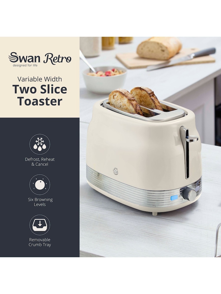 Swan Cream 930W Retro 2 Slice Toaster - Image 2 of 8