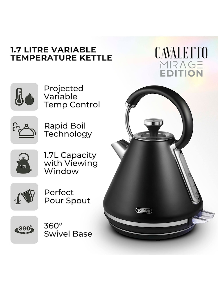 Tower Black 1.7L Mirage Kettle - Image 2 of 7 Tower Black 1.7L Mirage Kettle - Image 2 of 7