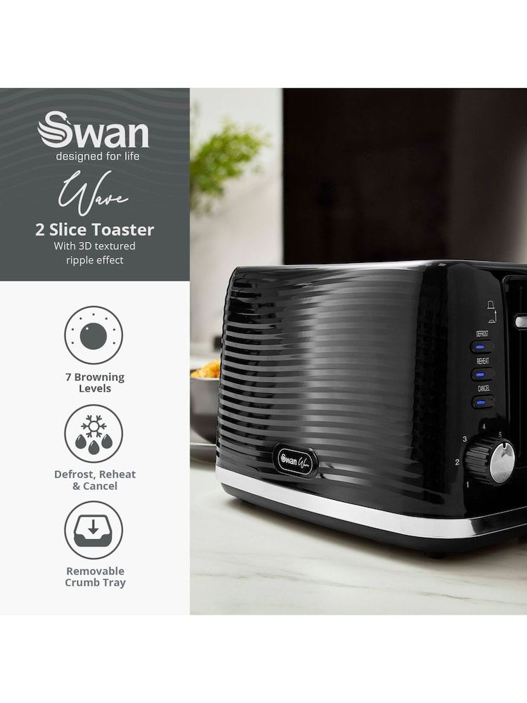 Swan Black Wave 2-Slice Toaster - Image 2 of 7