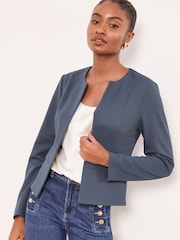 Lipsy Blue Cropped Collarless Blazer - Image 3 of 4