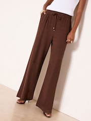 Lipsy Chocolate Brown Wide Leg Touch of Linen Trousers - Image 1 of 4