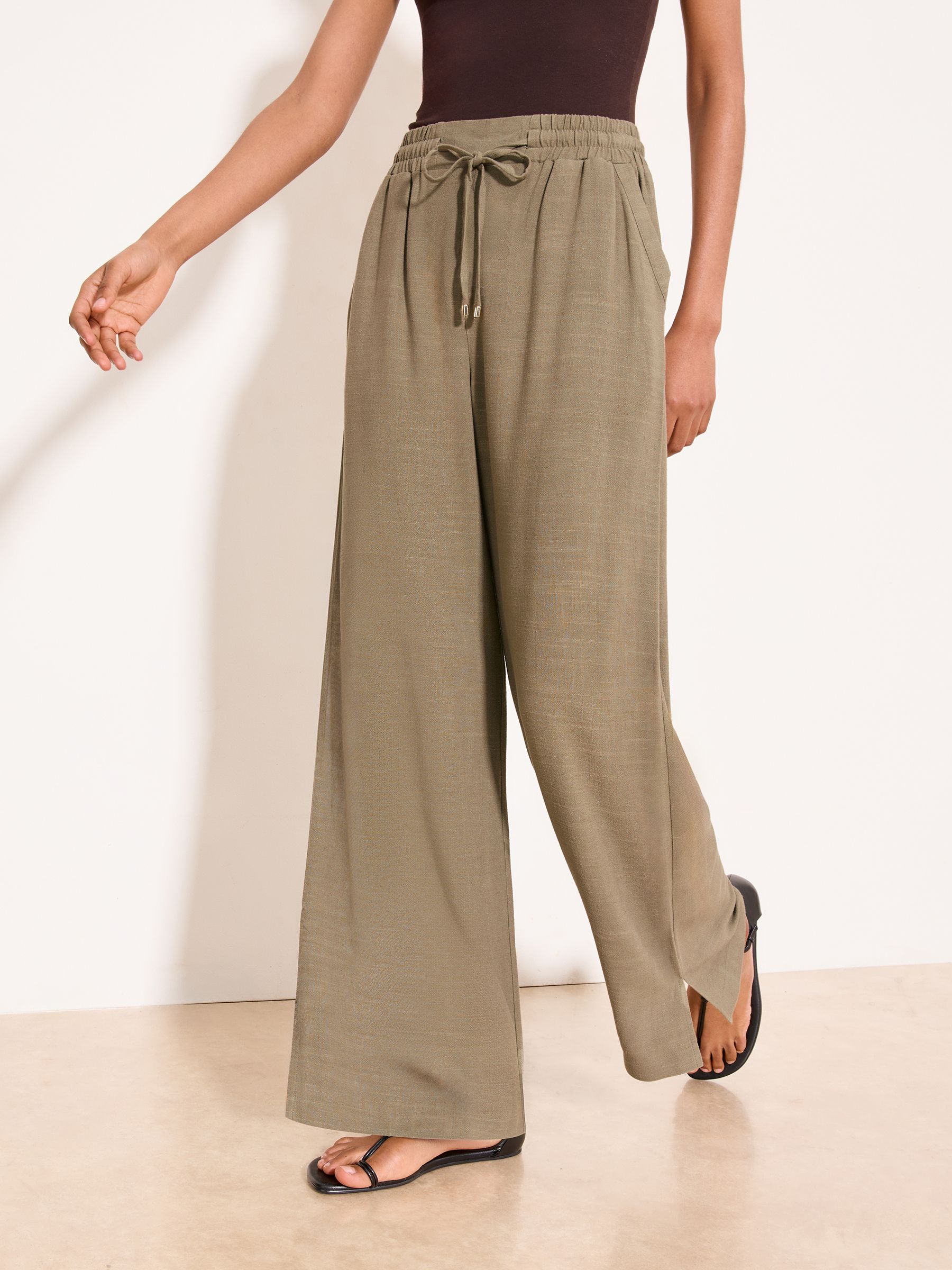 た*や様 【TAUPE】NYLON CONSTRUCTIVE WIDE PANT Unwind Wide Leg Trousers - Taupe Brown Marl | Women's Trousers