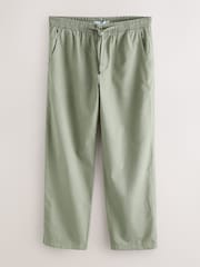 Green Relaxed Fit Linen Cotton Blend Trousers With Elasticated Waist - Image 1 of 3