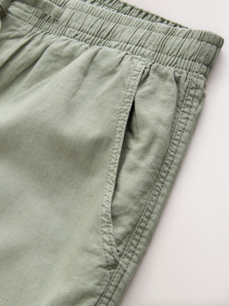 Green Relaxed Fit Linen Cotton Blend Trousers With Elasticated Waist - Image 3 of 3