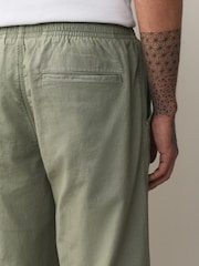 Green Relaxed Fit Linen Cotton Blend Trousers With Elasticated Waist - Image 6 of 9