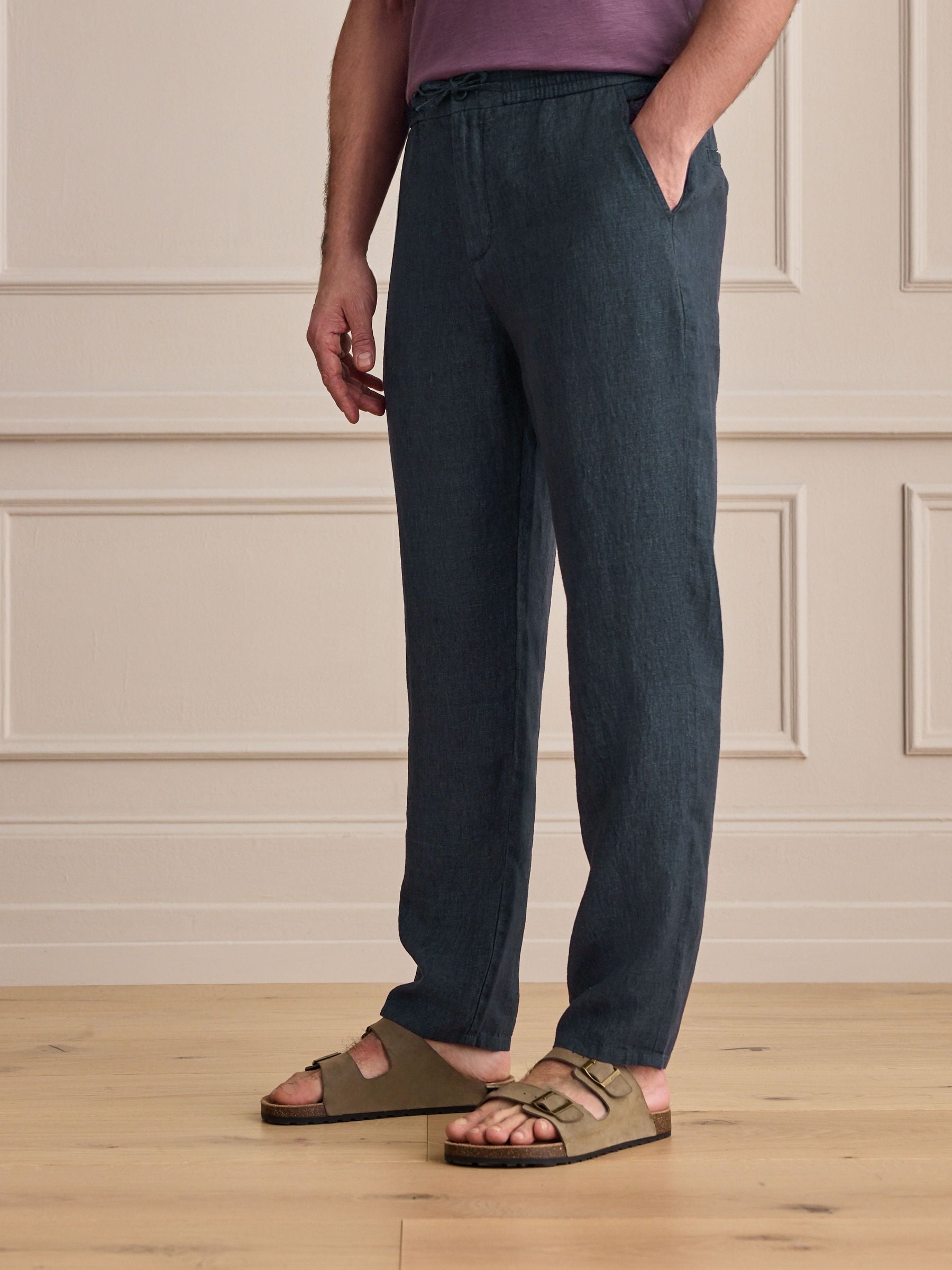 Buy Charcoal Grey Regular Tapered Fit Signature 100% Linen