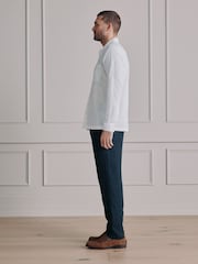 Charcoal Grey Regular Tapered Fit Signature Linen Trousers With Elasticated Waist - Image 4 of 6