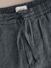 Charcoal Grey Regular Tapered Fit Signature 100% Linen Trousers With Elasticated Waist - Image 7 of 9