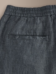 Charcoal Grey Regular Tapered Fit Signature 100% Linen Trousers With Elasticated Waist - Image 8 of 9