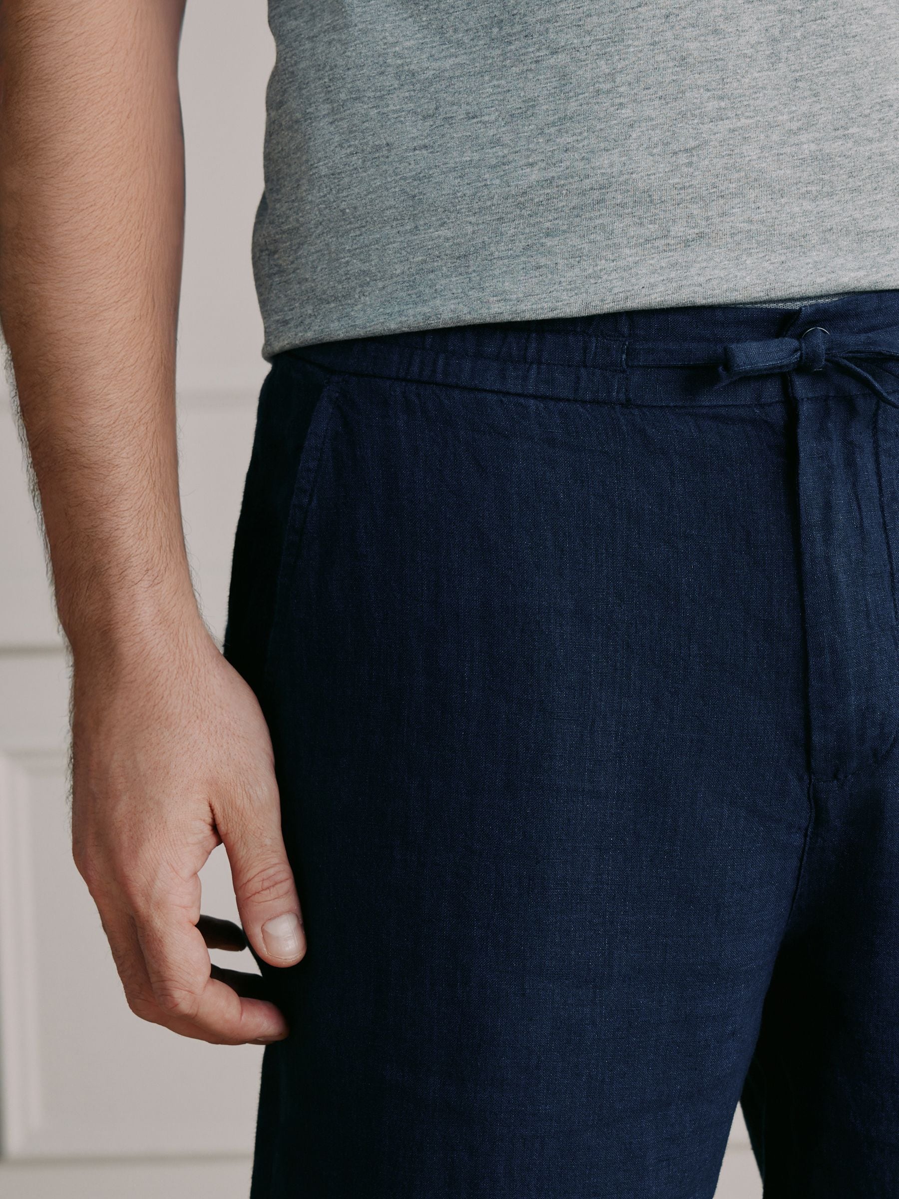 Buy Navy Regular Tapered Fit Signature 100% Linen Trousers With