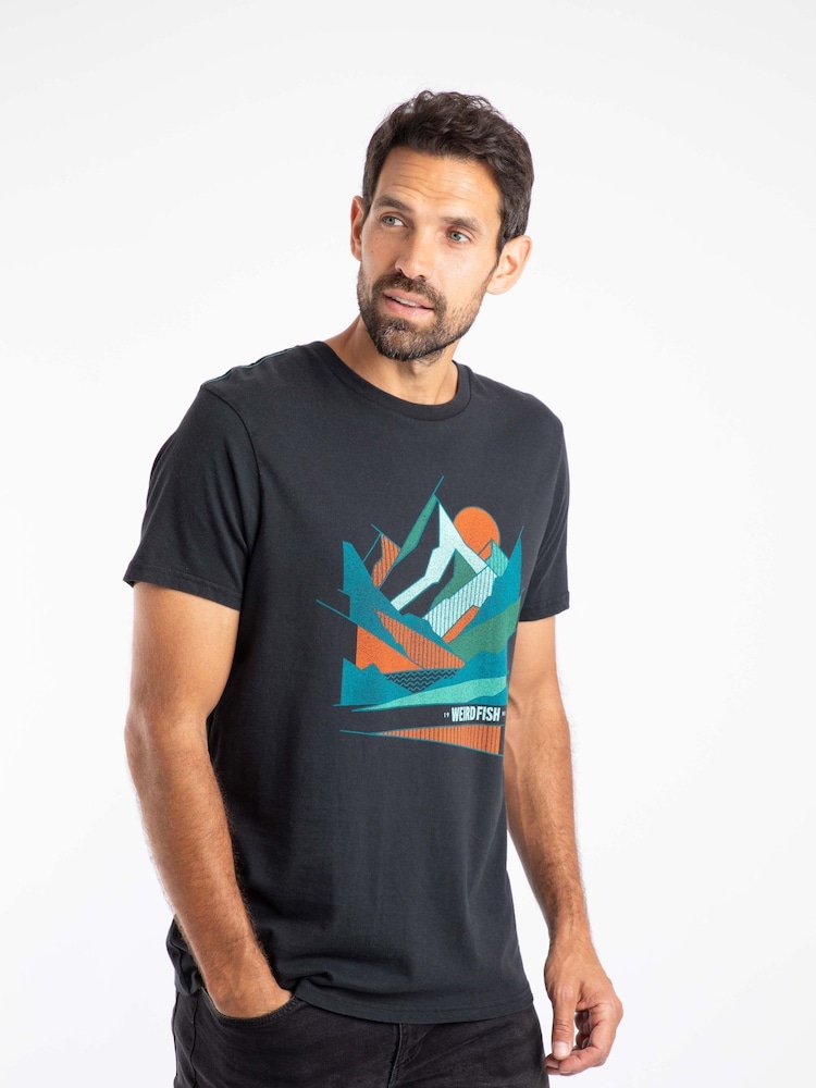 Weird Fish Black Aspect Mountains Front Print Graphic T-Shirt - Image 1 of 6 Weird Fish Black Aspect Mountains Front Print Graphic T-Shirt - Image 1 of 6