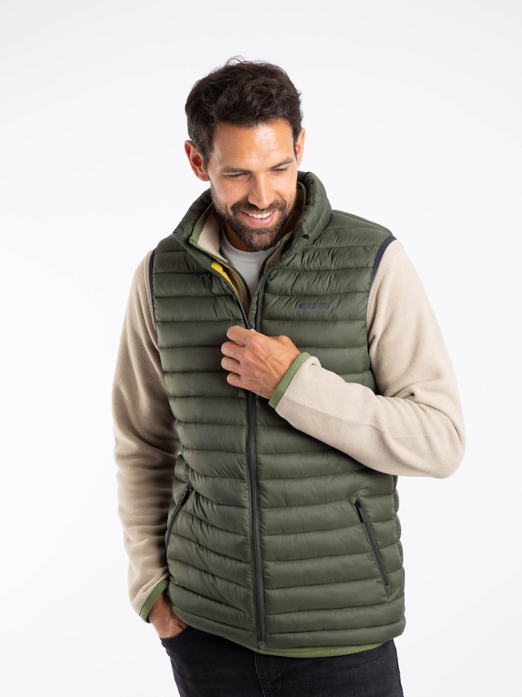 Weird Fish Green Langtree Lightweight Showerproof Padded Gilet - Image 1 of 7 Weird Fish Green Langtree Lightweight Showerproof Padded Gilet - Image 1 of 7