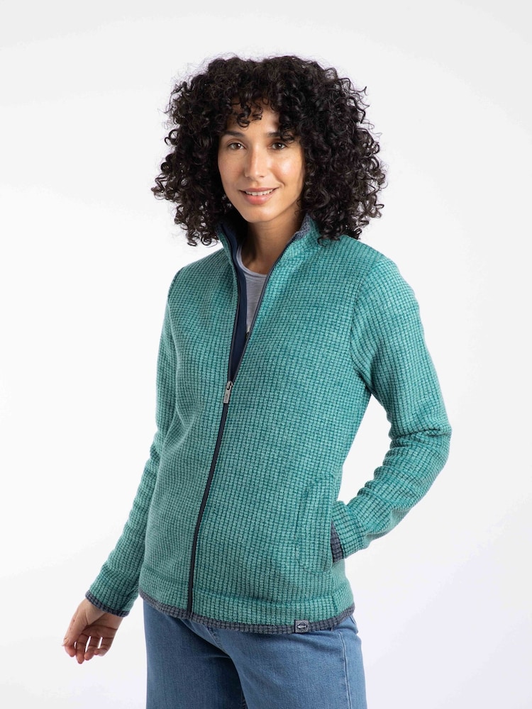 Weird Fish Green Ariana Full Zip Grid Fleece - Image 1 of 7 Weird Fish Green Ariana Full Zip Grid Fleece - Image 1 of 7