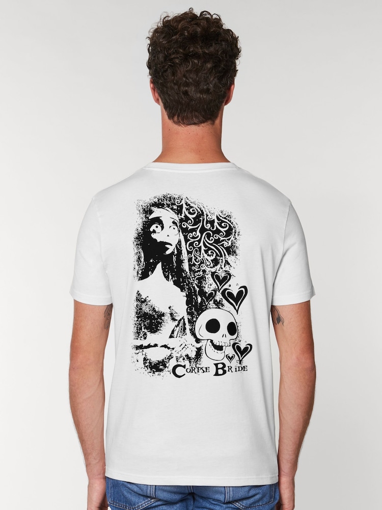 All + Every White Corpse Bride Emily Skulls Back Print T-Shirt - Image 1 of 4 All + Every White Corpse Bride Emily Skulls Back Print T-Shirt - Image 1 of 4