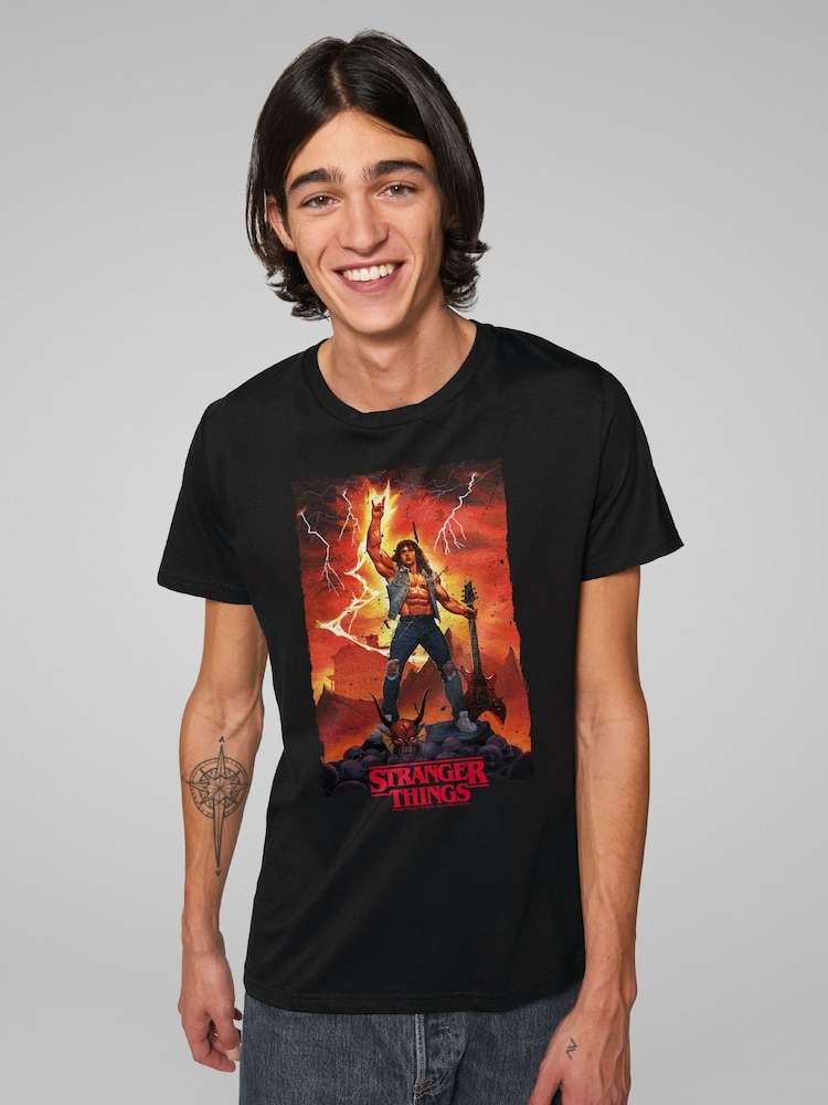 All + Every Black Stranger Things Ripped Eddie Munson Guitar Fantasy Scene T-Shirt - Image 2 of 4