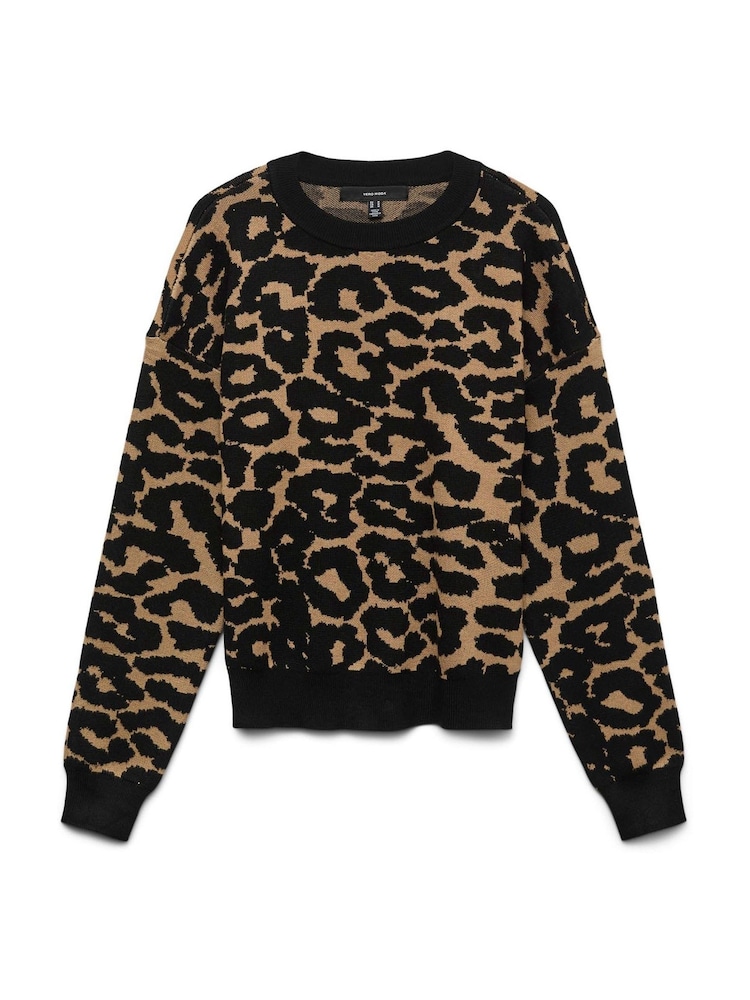 Vero Moda Brown Animal Long Sleeve Round Neck Jumper - Image 1 of 1